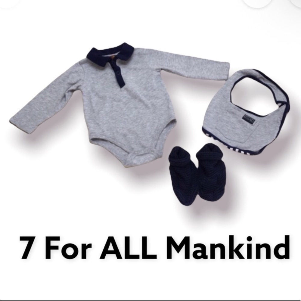 Baby Gap knit navy knit booties 7 For All Mankind designer onesie shirt bib 6-9M